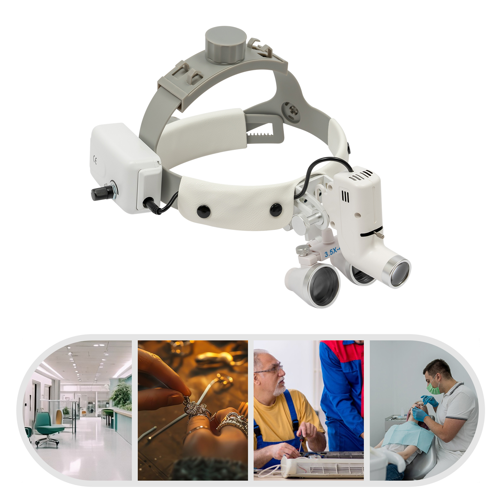 Electronics Repair Glasses - Medical Binocular Magnifier White with LED