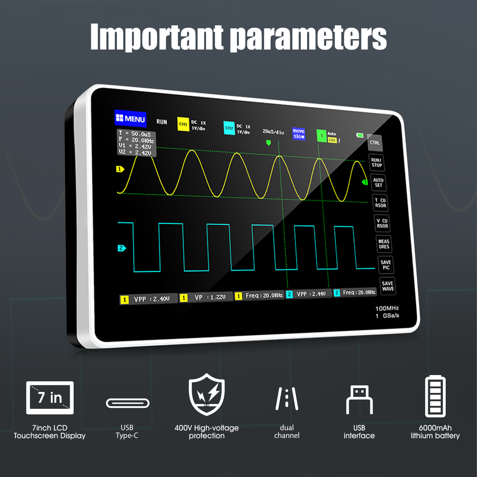 2CH 100MHz 1GSa s Tablet Oscil - Electronics Repair Engineer incelemesi ve fiyatı